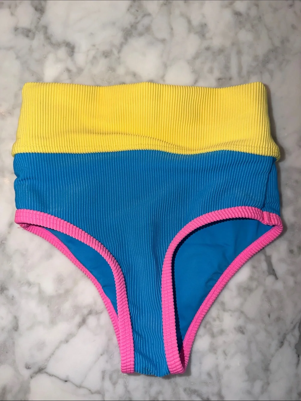 Beach Riot Girls' Colorblock Ribbed Bikini - Blue, Pink & Yellow 3/4Y